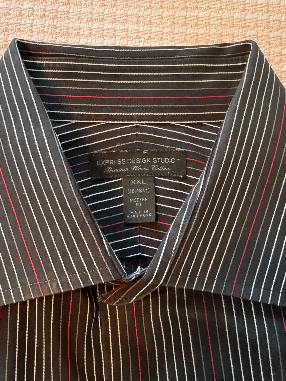 Express Black Dress Shirt with White and Red Pinstripes